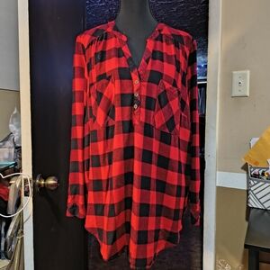Torrid Red and Black Checkered Button Down Shirt